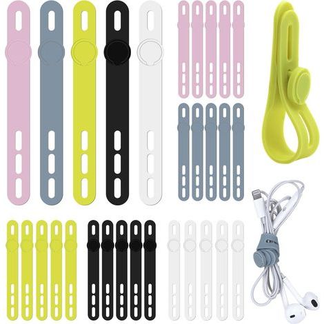 30 wiederverwendbare Silikon-Kabelbinder – Elastisches Band zum Bündeln und Sichern von Kabeln (5 Farben) (1/5)