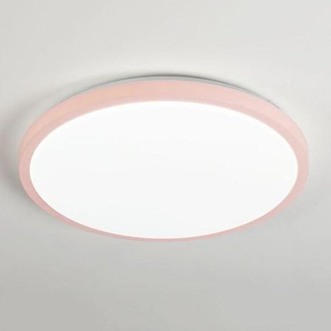 Round, macaron-style, pink, recessed LED ceiling light in thin metal, dimmable, for bedroom, living room, hallway, laundry room (1/3)