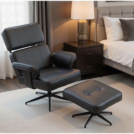 Fauteuil relax 91x79x89 cm noir en simili cuir avec repose-pieds et appui-tête réglable (1/4)