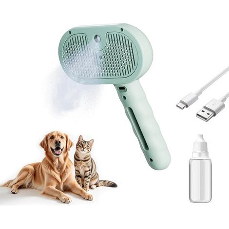Spazzola a vapore 3 in 1 per animali domestici - Rimuove il pelo morto e i nodi - Con funzione spray d'acqua, adatta sia ad animali a pelo lungo che a pelo corto - Perfetta per cani e gatti (verde)