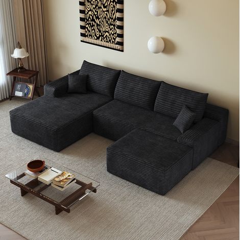 Modulares Ecksofa 270 cm schwarz aus Stoff mit Chaiselongue, tiefer Sitzfläche und montagefrei (1/5)