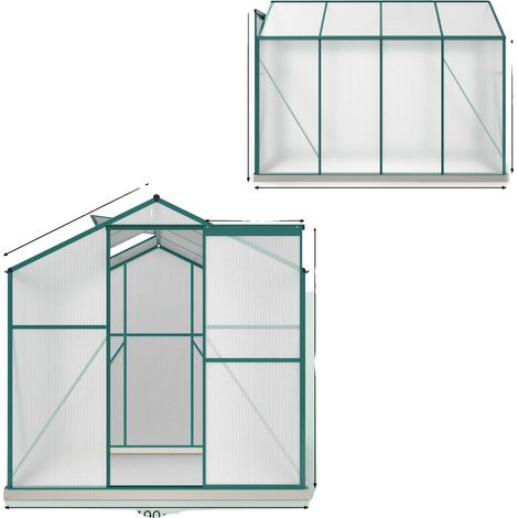 Serre, Cadre en Aluminium, Panneaux à Double Paroi, Vert - Métal (1/2)