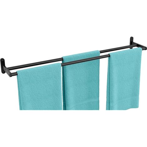 Double Barre Porte-Serviettes de Bain 80CM Porte Serviette à Deux Bras en Acier Inoxydable Support Serviette à Fixation Murale Range Serviettes pour Salle de Bain ou Cuisine, Noir (1/5)