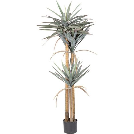 Pianta artificiale "Yucca" con vaso in plastica nero, con foglie in plastica -80x75x152h cm