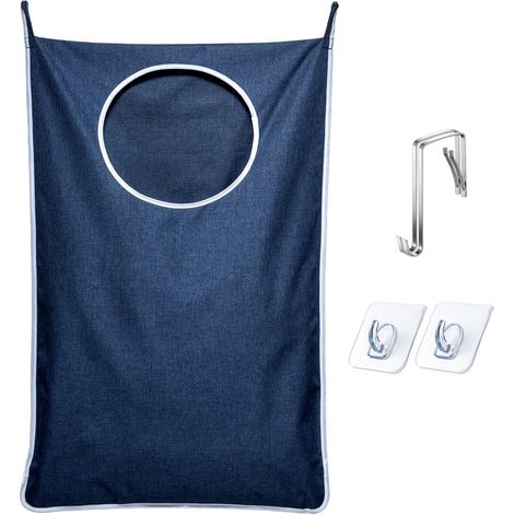 Sac panier à linge suspendu, grand panier à linge suspendu 36"x22" avec crochets solides pour vêtements sales, sac de rangement à linge (Bleu, Lot de 1) (1/5)