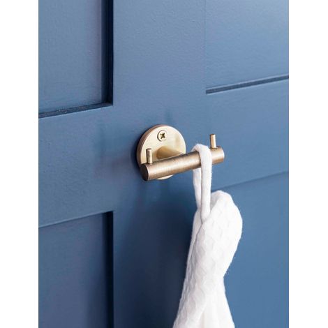 Novello Antique Brass Bathroom Door Double Dressing Gown Robe Towel Wall Hook (1/2)