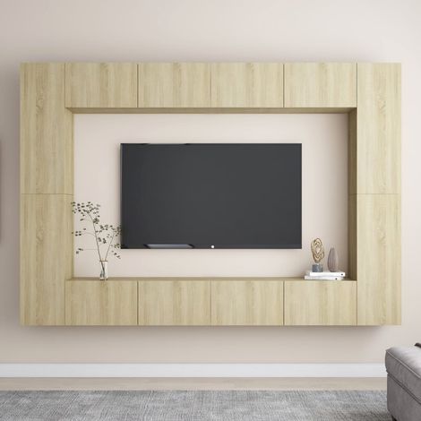 Set de muebles salón TV 8 pzas madera ingeniería roble Sonoma vidaXL (1/5)