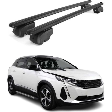 OMAC Aluminium Dachträger Querträger für Peugeot 3008 II 2016-2024 – City Crash – ISO/PAS 11154:2006 – Abschließbar – Max. 75 kg – 2 Stangen Schwarz (1/5)