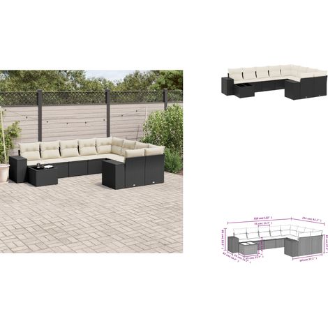 10-tlg. Garten-Sofagarnitur mit Kissen Schwarz Poly Rattan - Gartenmöbel Set - Esszimmergarnitur - Outdoor Möbel - Lounge Garnitur - Rattan Gartenmöbel (1/3)
