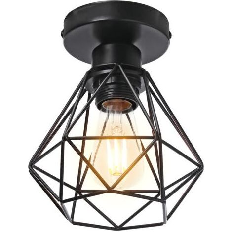 Retro-Deckenleuchte in Schwarz, E27-Fassung, Metallkäfig-Deckenleuchte, Vintage-Deckenleuchte für den Innenbereich (1/5)