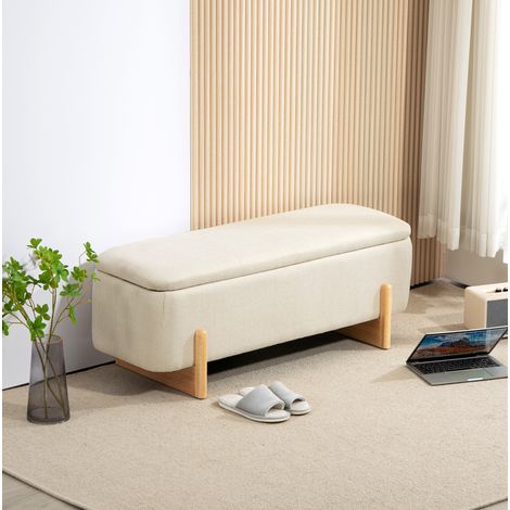 banc coffre 111 x 44 x 44,5 cm beige – assise rembourrée et rangement (1/5)