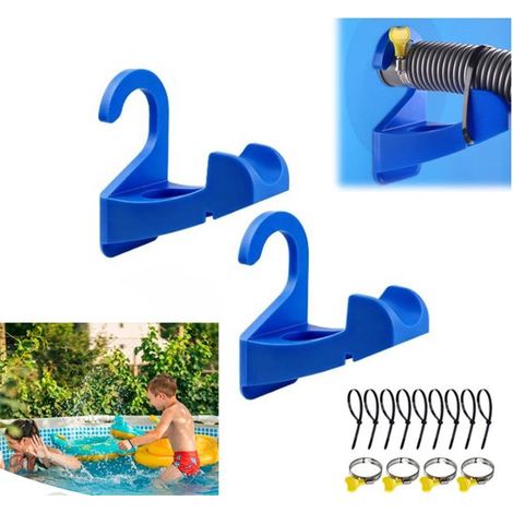 Lot de 2 supports de tuyau de piscine – Avec attaches et accessoires – Pour tuyaux 26 à 38 mm – Bleu – Fixation pratique (1/5)