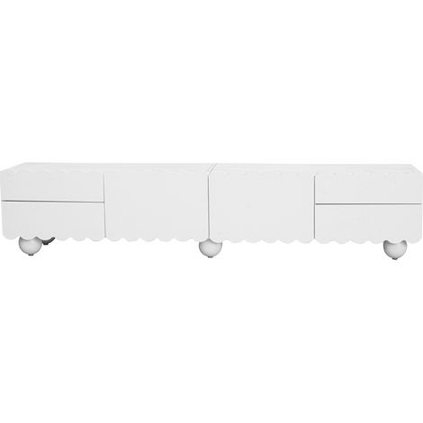ELVMI Mobile TV con Ante e Cassetti, Design Curvo, per Soggiorno, in MDF e Pannelli di Particelle, Bianco, 175×38×37 cm (1/4)
