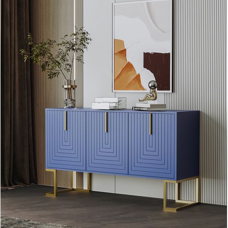 Credenza 3 ante 134x40x80 cm blu navy in MDF con ripiani regolabili e base in metallo (1/5)