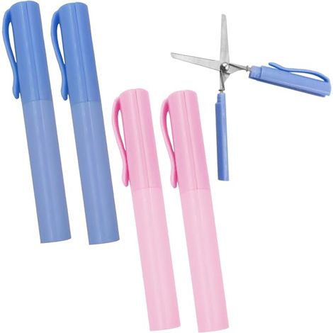 Juego de 4 tijeras tipo bolígrafo, tijeras portátiles, tijeras creativas, mini tijeras plegables, herramientas para cortar papel para proyectos de bricolaje. (1/5)