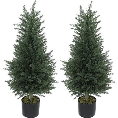 Lot de 2 cyprès artificiels, 362 feuilles en plastique, pot, résistants aux UV, verts (1/5)