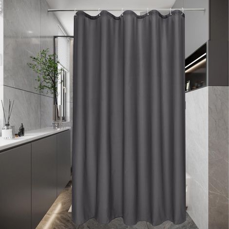 Schmaler Duschvorhang 100x200 Grau Textil Stoff Wasserdicht 6 Ringe (1/5)