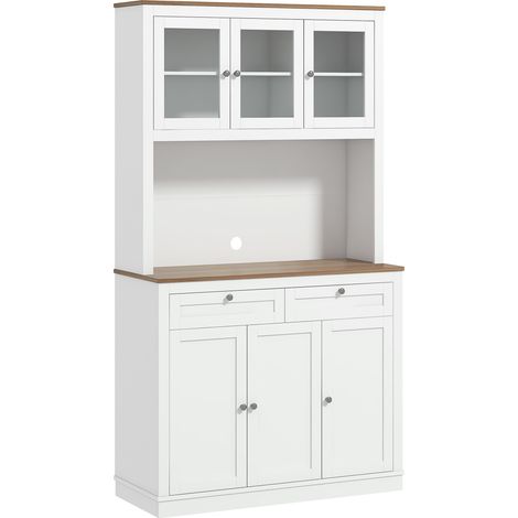 Buffet haut cuisine 6 portes 2 tiroirs plan de travail étagères réglables blanc 100x40x180cm