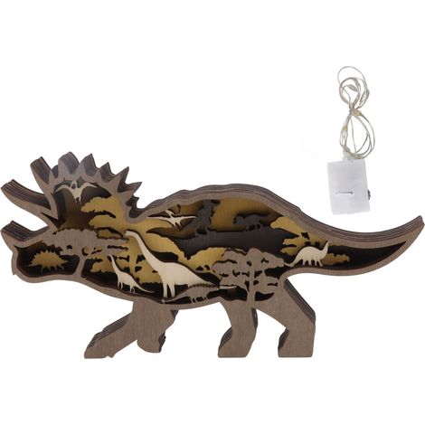 Statue en bois animal lumineuse buis décoratif fête bureau artisanat sculpture ornement dinosaure cornu lampe