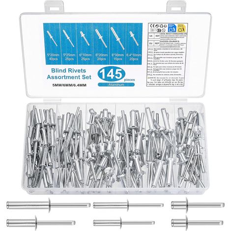 145 Pcs Rivets Pop,Ensemble de Rivets Aveugles en Aluminium(Argent) (1/5)