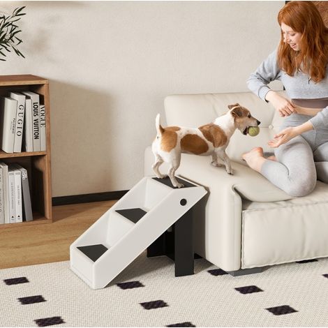 Escalera plegable para perros de 3 peldaños de plástico 53 x 30,5 x 36,5 cm blanco crema (1/5)