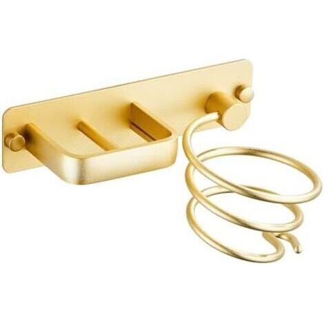 Porte Sèche Cheveux, Support de Lisseur avec Range-Câbles, Support Mural en Métal pour Ranger Le sèche-Cheveux, Le lisseur, Les brosses à Cheveux et Plus (Or)