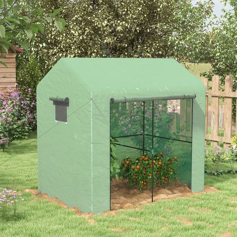 Serre de jardin 2,8m² avec 1 grande porte enroulable et 2 fenêtres, dim. 200L x 140l x 200H cm, vert (1/5)