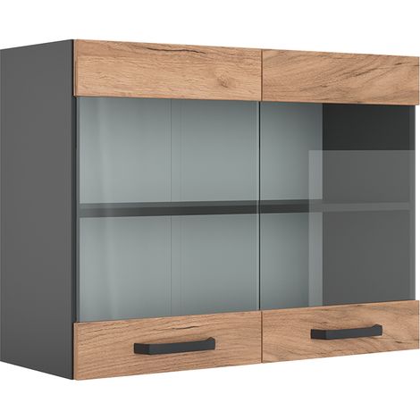 Meuble de cuisine haut vitré R-Line, Chêne de force doré, 80 cm, Vicco