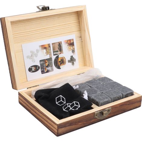 Tragbarer, multifunktionaler Eiswürfelbereiter aus schwarzen Whisky-Steinen mit Zange und Aufbewahrungsbox – ideal als Geschenk zum Verkosten. (1/5)