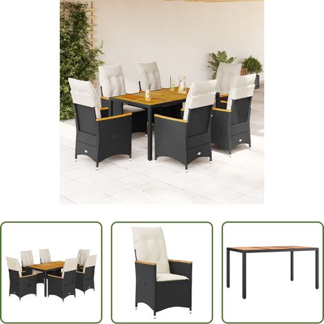 vidaXL Gartentisch - 7-tlg. Garten-Essgruppe mit Kissen Schwarz Poly Rattan (1/5)