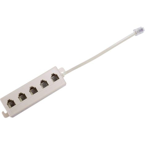 Adaptateur répartiteur de ligne téléphonique : fiche mâle RJ11 6P4C beige vers prise femelle 6P2C à 5 ports (1/4)