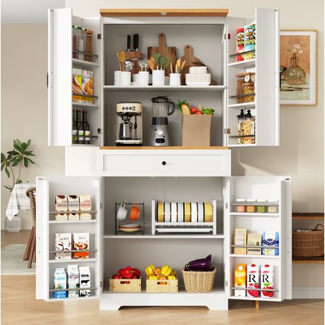Credenza alta da cucina in MDF bianca 80x40x180 cm, con ripiani aperti, cassetti capienti e dispositivo antiribaltamento (1/5)