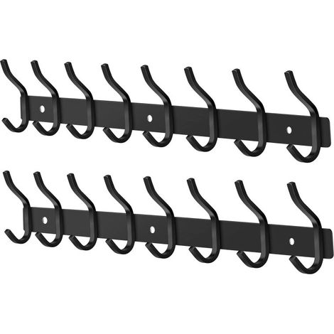 Porte-manteau mural en acier inoxydable noir de 56 cm (22 pouces) à 8 crochets, pour entrée ou salle de bain. Lot de 2. (1/5)