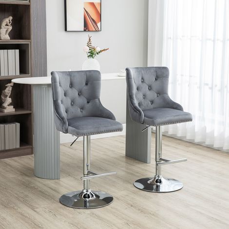 Tabourets bar Tabouret Ensemble 2 Hauteur réglable siège pivotant Repose-pieds Acier - Dimensions: 46x55x123 cm - Couleur: Gris