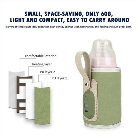 Chauffe-Biberon USB, Sac Chauffant Isotherme, Portable, pour Voyage, pour Voiture, avec Thermostat, pour Lait Chaud, Vert (1/5)