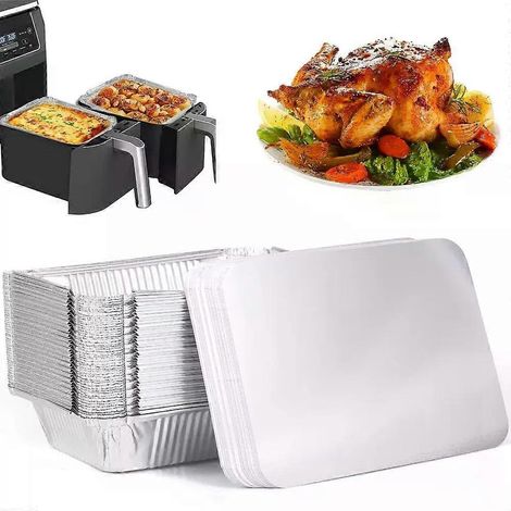 10 Stück Einweg-Lebensmittelbehälter aus Aluminiumfolie, Ofen-Backformen, quadratische Aluminiumfolien-Tabletts, Küchenhelfer (1/4)