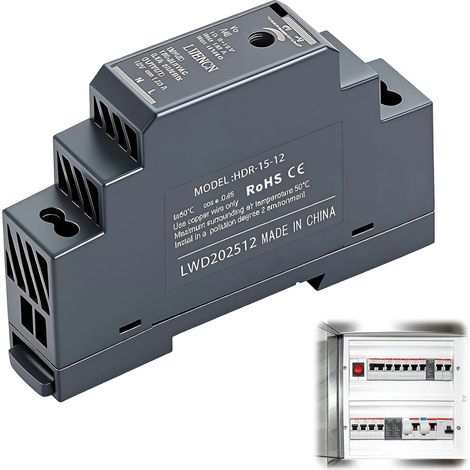 Alimentation rail DIN 15 W 12 V 1,25 A Alimentation sur Rail DIN 12V-DIN Entrée 100-240V AC 50/60 Hz Transformateur Rail DINn pour Automatisation Industrielle et Domestique (1/5)