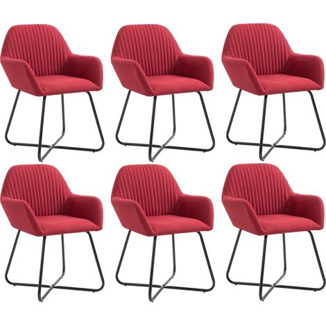Chaises de salle à manger, 6 pièces, tissu rouge bordeaux (1/5)