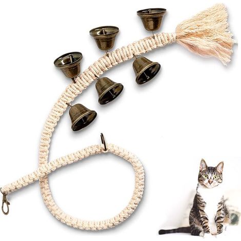 Set di 6 campanellini per cani da 75-78 cm, intrecciati a mano, facili da usare, regolabili, da appendere alla porta, ideali per cani di piccola taglia. (1/5)