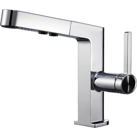 Bathroom Basin Mixer Tap with Pull-Out Spray Head and 2 Spray Modes, Chrome (1/4)