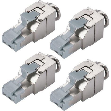 Packung mit 4 werkzeuglosen, vollständig geschirmten (STP/FTP) CAT7 RJ45 Keystone-Modulen für 10 Gbit/s bei 600 MHz, kompatibel mit AWG 22-26, PoE-kompatibel, für Patchpanels und Netzwerk-Backbones (1/5)