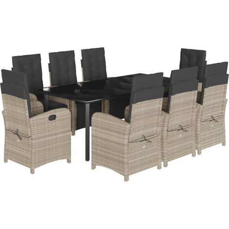 Maison Exclusive - Ensemble à manger de jardin et coussins 9 pcs gris clair rotin (1/5)