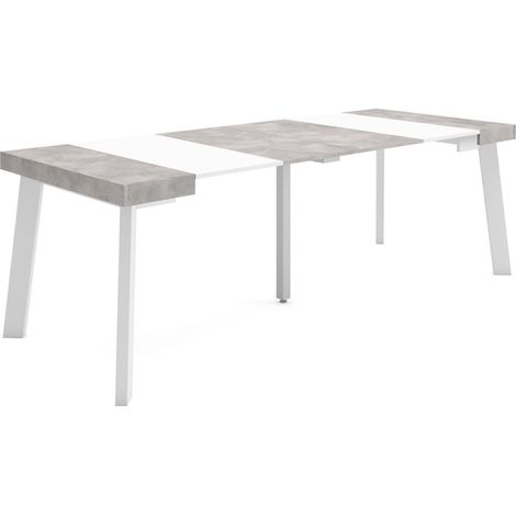 Skraut Home - Table console extensible, Console meuble, 220, Pour 10 personnes, Pieds en bois, Style moderne, Blanc et Gris Ciment (1/5)