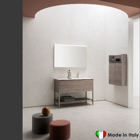 Composizione Mobile Bagno COMPAB da 121 cm - Made in Italy - Legno Scuro Lavabo In Ceramica (1/5)