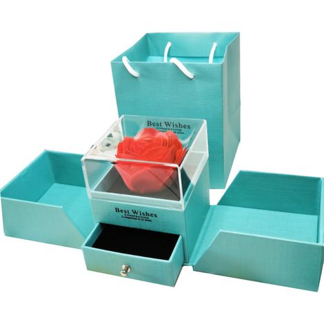 Boîte à bijoux en forme de rose, écrin exquis pour bagues et colliers, cadeau idéal pour la Saint-Valentin, un anniversaire ou un mariage (vert). (1/4)