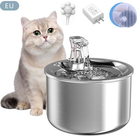 Fontaine Automatique 2L pour Chat en Acier Inoxydable Eau Courante Distributeur Intelligent pour Animaux de Compagnie avec Capteur (1/5)