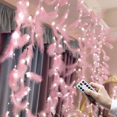 Guirlande Lumineuse À Plumes - 300 LED Rose - 8 Modes Éclairage - Télécommande - Alimentation USB - Décoration Murale Intérieure Pour Mariage Fête Chambre (1/5)