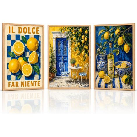 Lot de 3 tableaux muraux, motif citron, 21 x 30 cm, sans cadre (1/5)