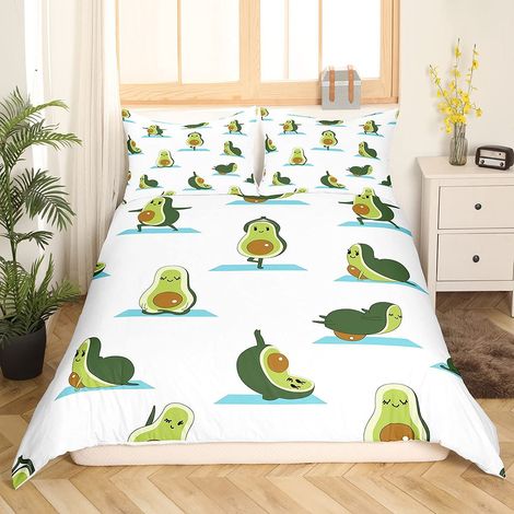 Parure de lit 2 pièces avec housse de couette 135 x 200 cm - Motif avocat mignon - Pour chambre d'enfant - Motif Kawaii - fruit (1/5)