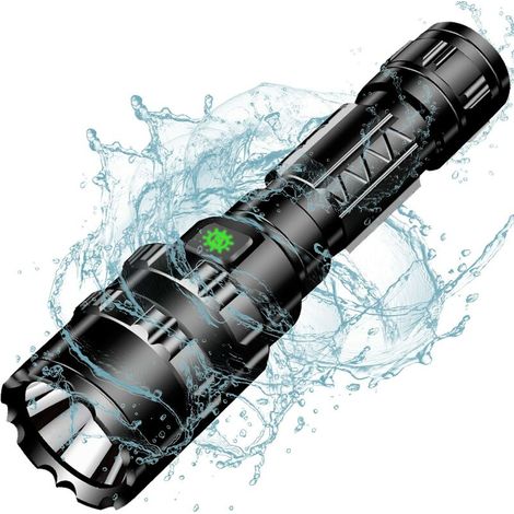 Torche Lampe de Poche Led USB Rechargeable, Ultra Puissante Militaire,IPX65 Imperméable Lampe Torche avec Charge Indicateur (1/4)